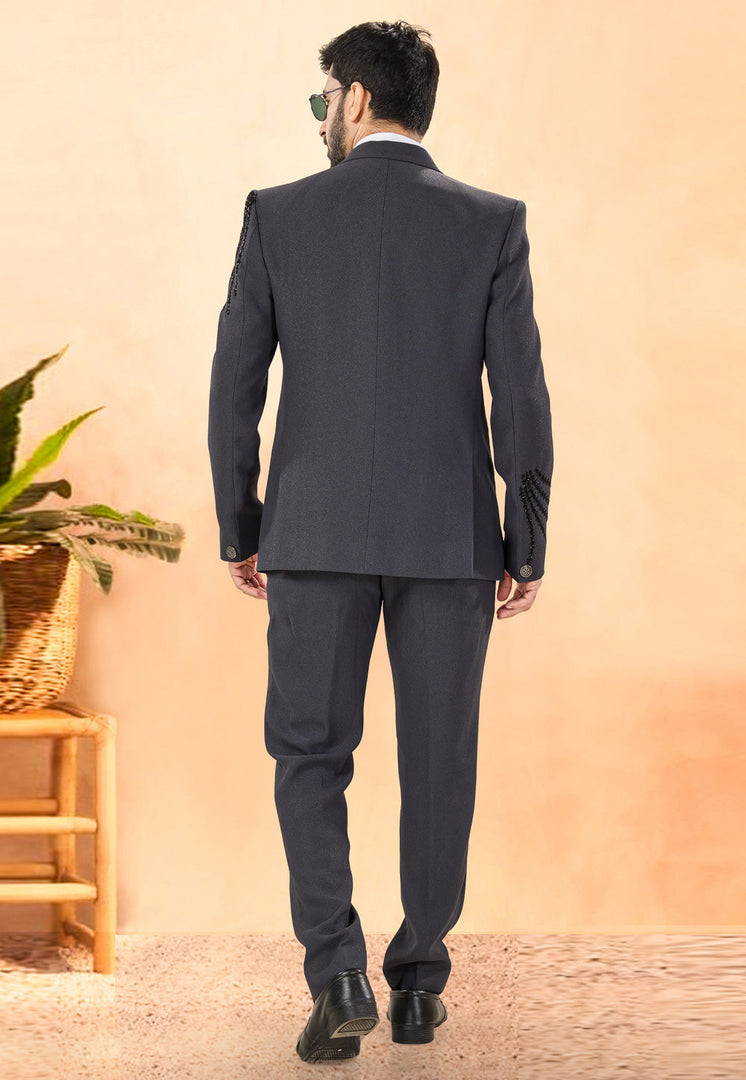Grey Rayon Tuxedos Suit