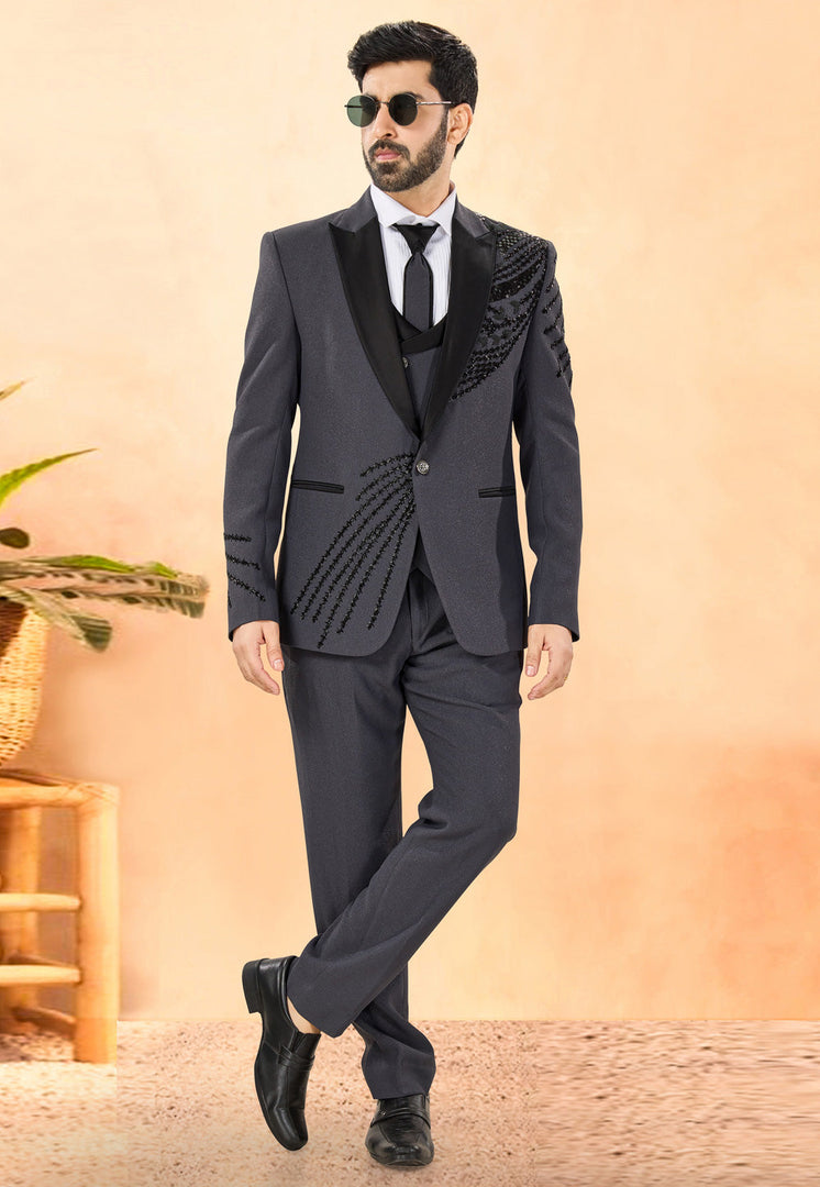 Grey Rayon Tuxedos Suit