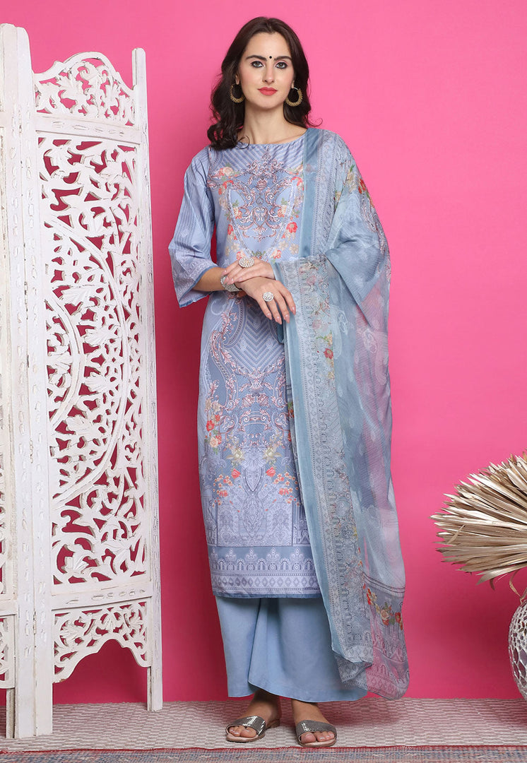Grey Satin Pakistani Suit