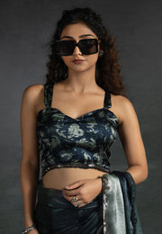 Grey Satin Silk Half N Half Saree