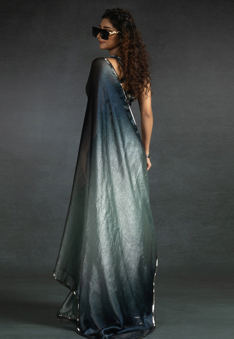Grey Satin Silk Half N Half Saree