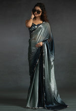 Load image into Gallery viewer, Grey Satin Silk Half N Half Saree

