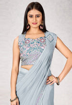 Load image into Gallery viewer, Grey Shimmer Georgette Saree With Blouse
