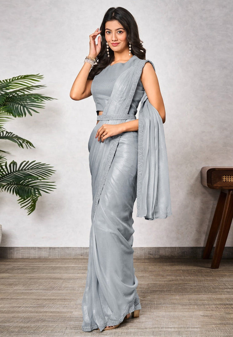 Grey Shimmer Georgette Saree With Blouse