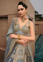 Load image into Gallery viewer, Grey Silk A Line Lehenga Choli

