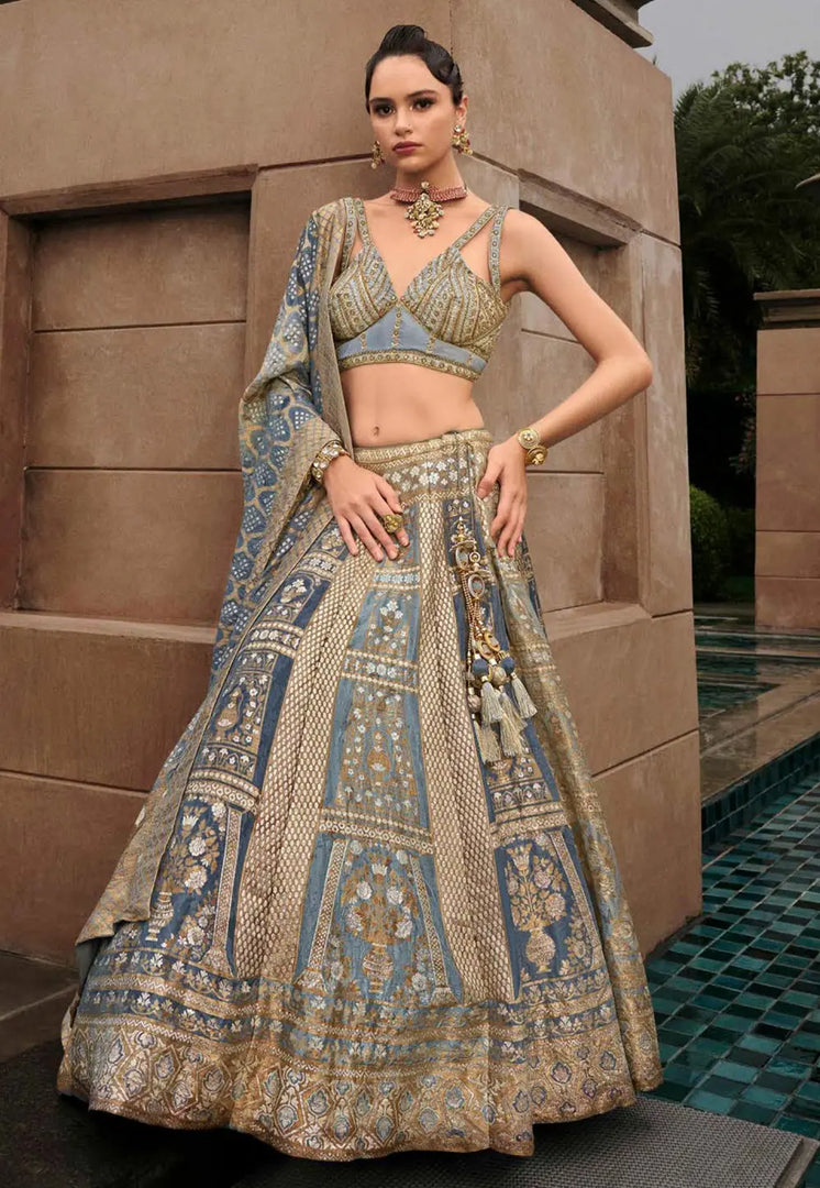 Grey Silk A Line Lehenga Choli