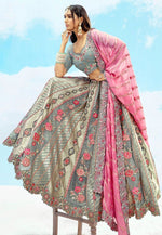 Load image into Gallery viewer, Grey Silk Circular Lehenga Choli
