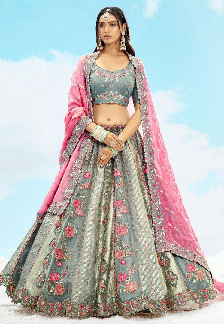 Grey Silk Circular Lehenga Choli