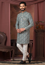 Load image into Gallery viewer, Grey Silk Indo Western Sherwani

