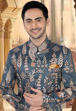Load image into Gallery viewer, Grey Silk Indo Western Sherwani
