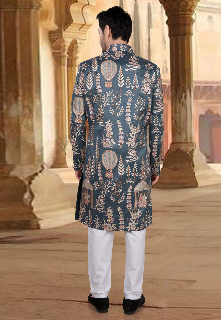 Grey Silk Indo Western Sherwani