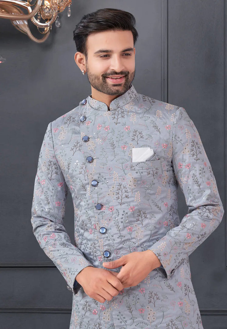 Grey Silk Indo Western Suit