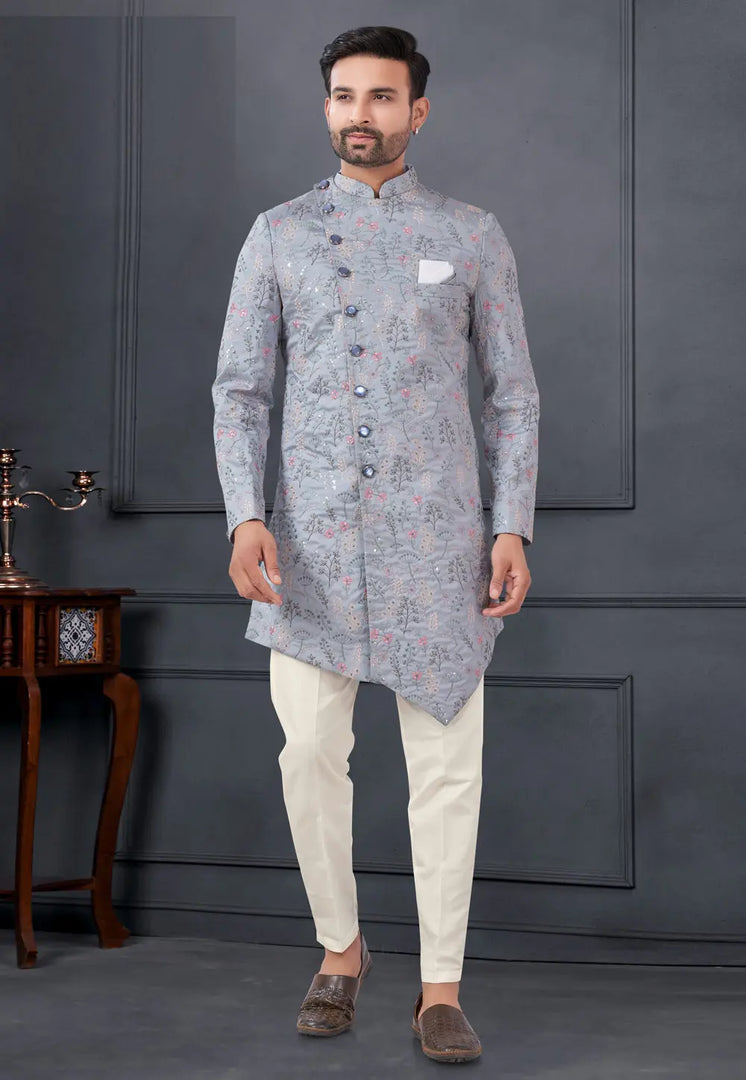 Grey Silk Indo Western Suit