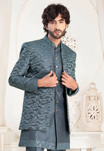 Load image into Gallery viewer, Grey Silk Jacket Style Sherwani
