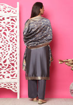 Load image into Gallery viewer, Grey Silk Jacquard Pakistani Suit
