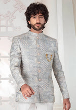 Load image into Gallery viewer, Grey Silk Jodhpuri Suit

