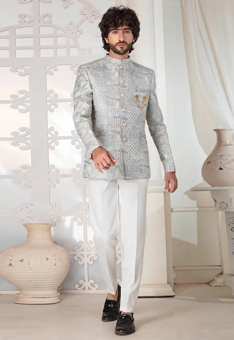 Grey Silk Jodhpuri Suit