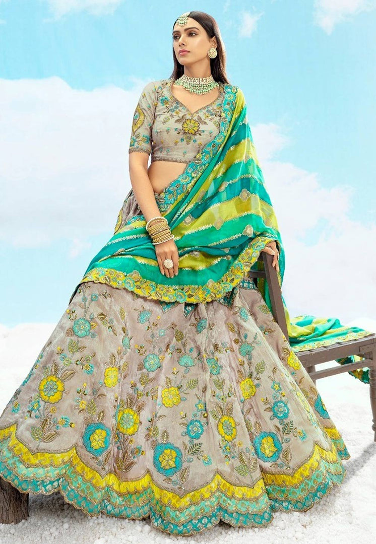 Grey Silk Lehenga Choli For Wedding