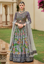 Load image into Gallery viewer, Grey Silk Long Anarkali Suit

