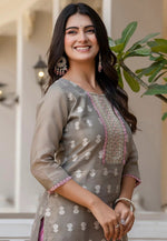 Load image into Gallery viewer, Grey Silk Long Kurti
