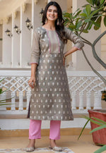 Load image into Gallery viewer, Grey Silk Long Kurti
