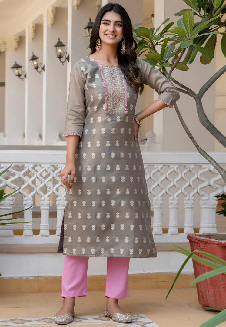 Grey Silk Long Kurti