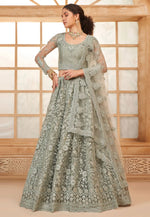 Load image into Gallery viewer, Grey Silk Net Wedding Lehenga Choli
