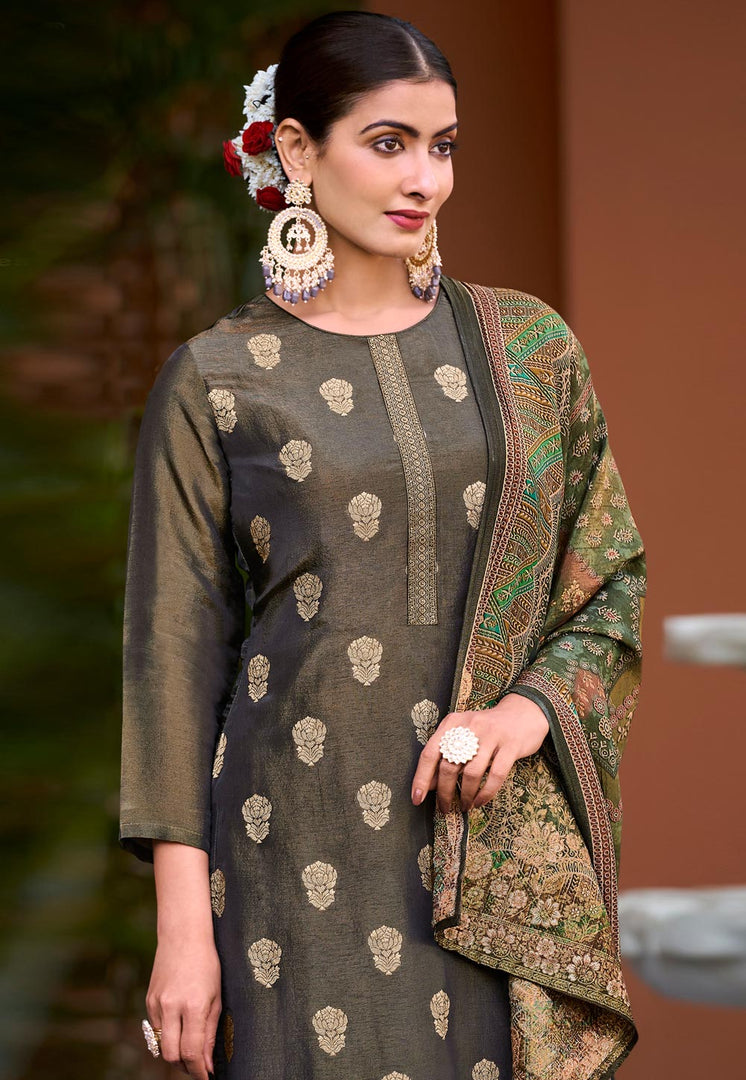 Grey Silk Pakistani Suit