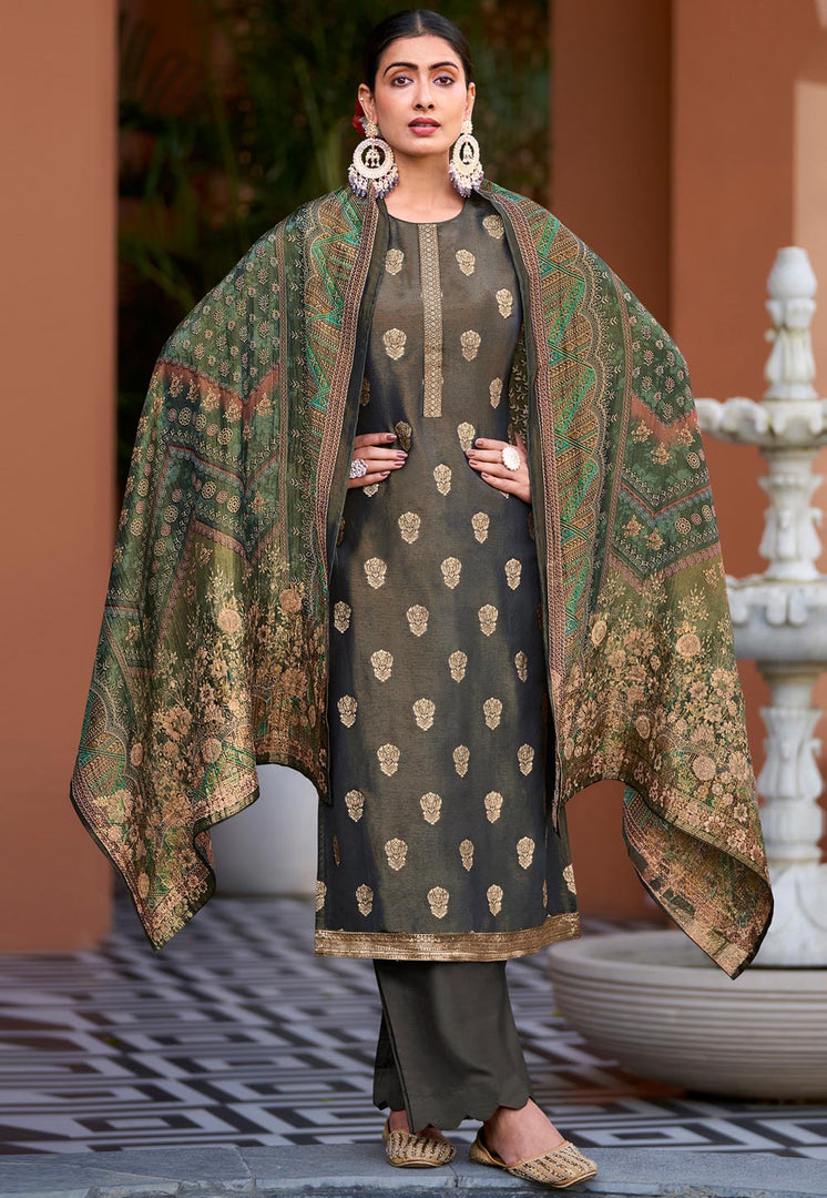 Grey Silk Pakistani Suit