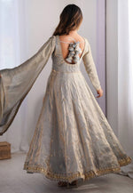Load image into Gallery viewer, Grey Silk Readymade Anarkali Suit
