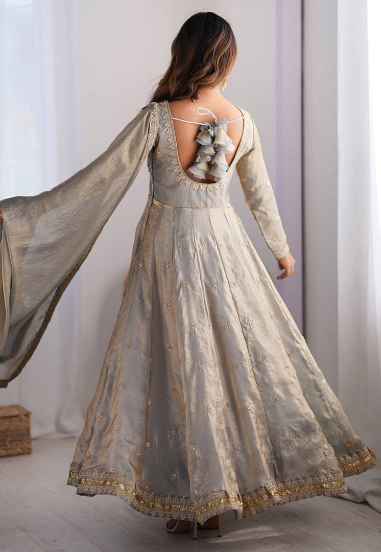 Grey Silk Readymade Anarkali Suit