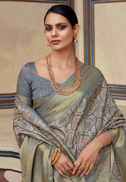 Grey Silk Saree With Blouse