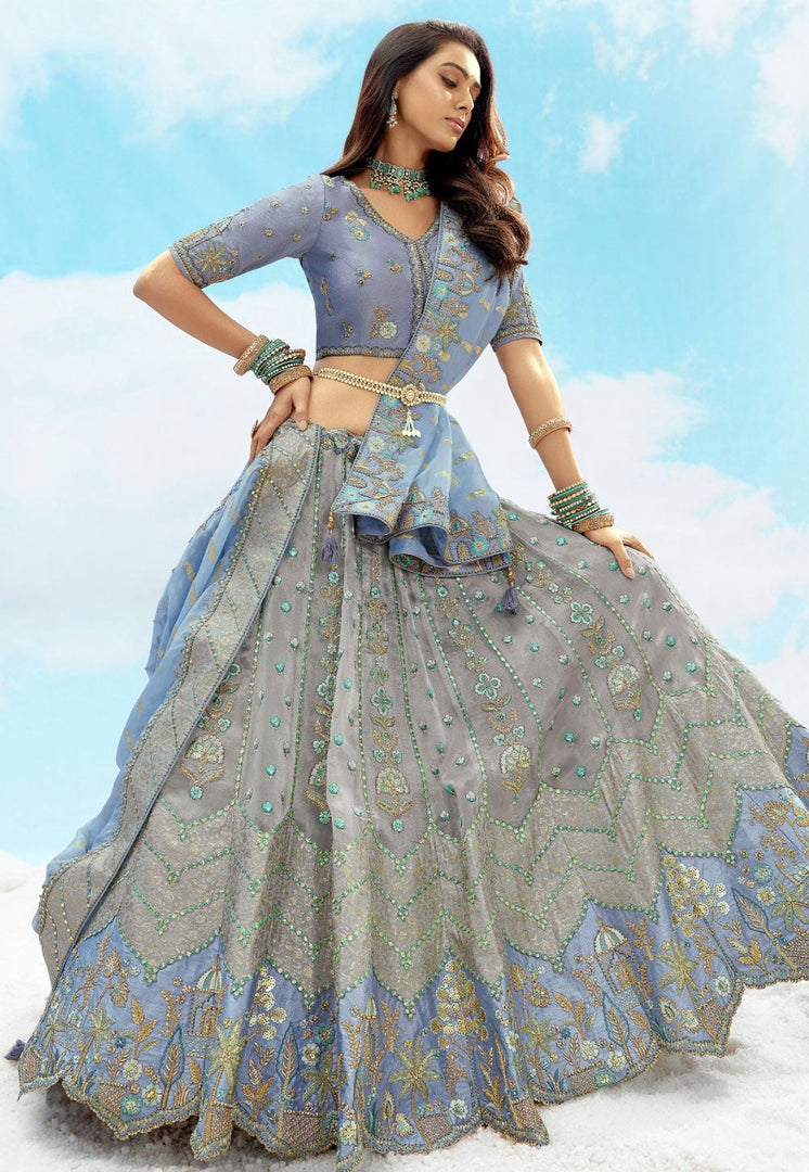 Grey Silk Wedding Lehenga Choli