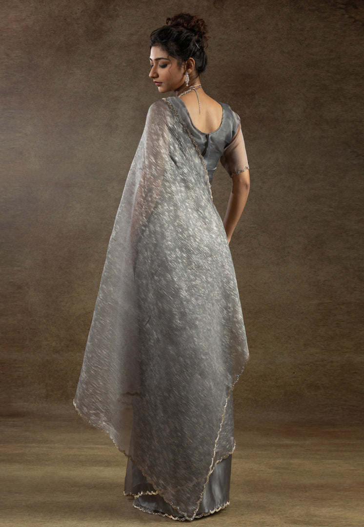 Grey Tissue Saree With Blouse