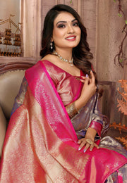 Grey Tissue Silk Saree With Blouse