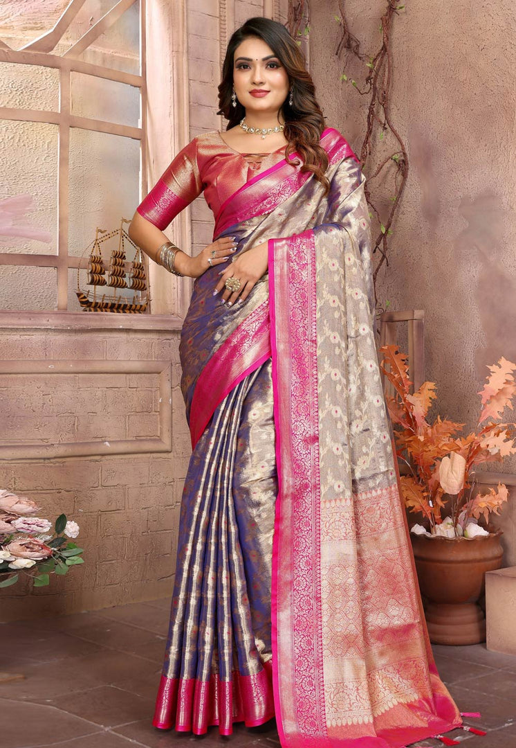Grey Tissue Silk Saree With Blouse