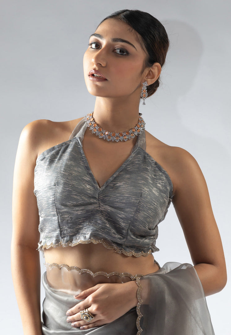 Grey Tissue Silk Saree With Blouse