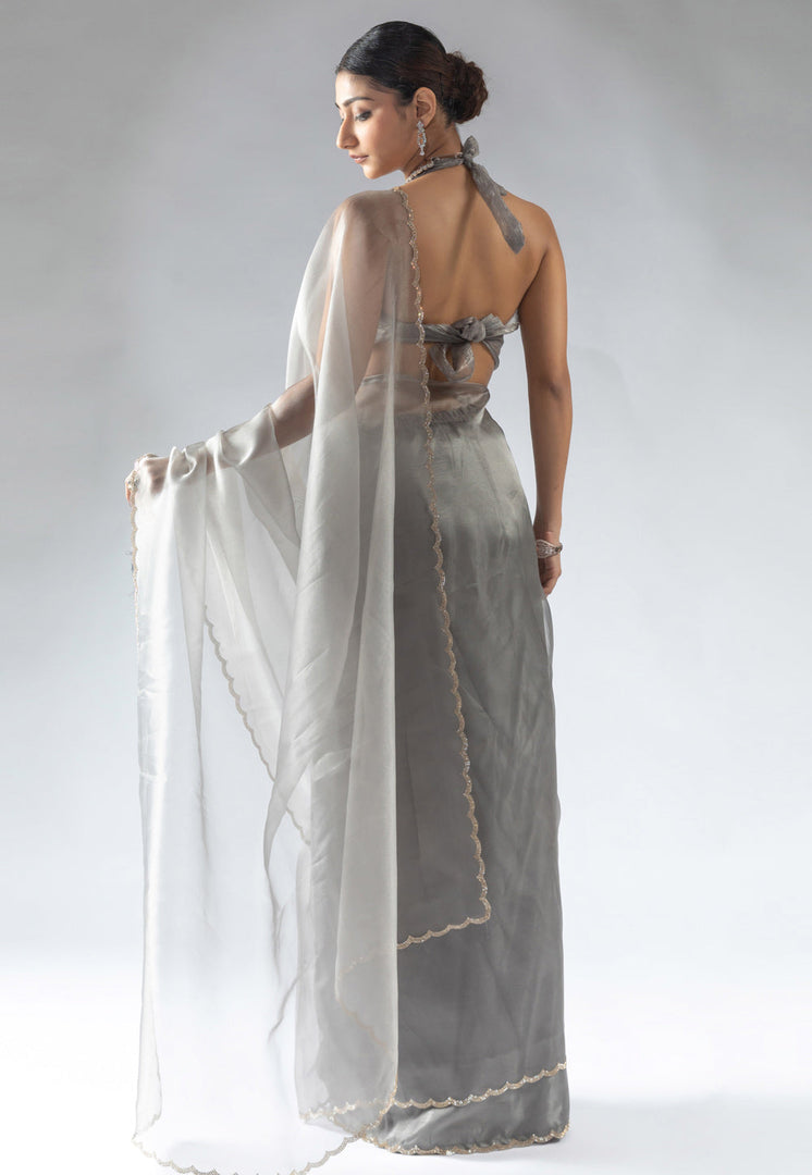 Grey Tissue Silk Saree With Blouse