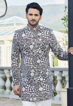 Load image into Gallery viewer, Grey Velvet Indo Western Suit
