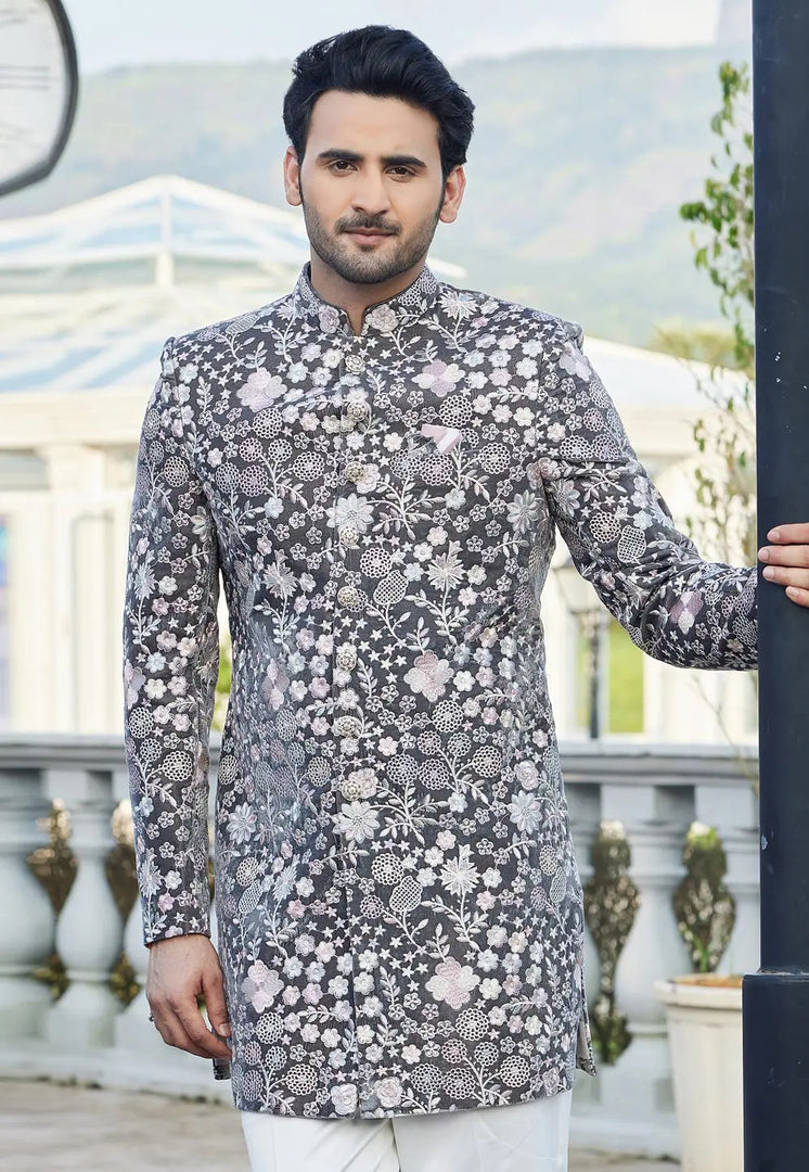 Grey Velvet Indo Western Suit