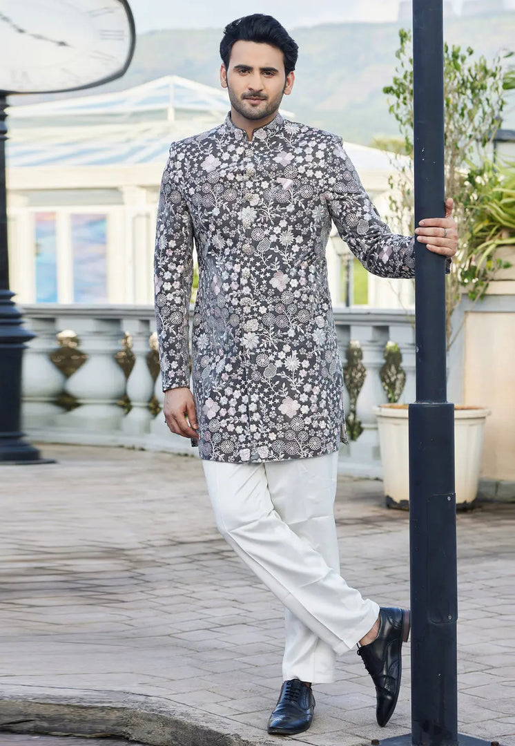 Grey Velvet Indo Western Suit