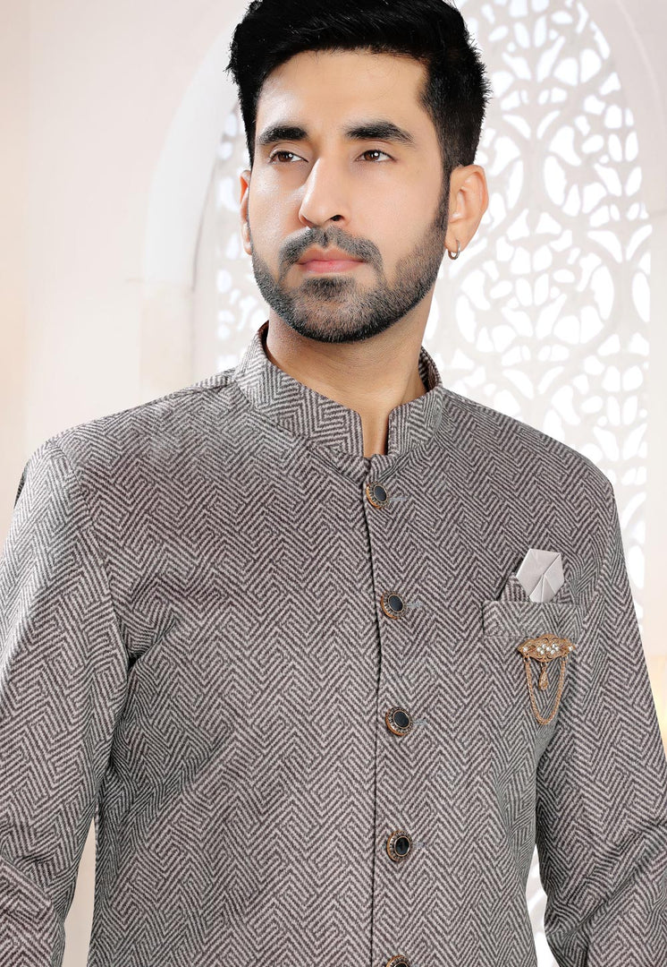 Grey Velvet Indo Western Suit