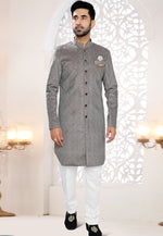 Load image into Gallery viewer, Grey Velvet Indo Western Suit
