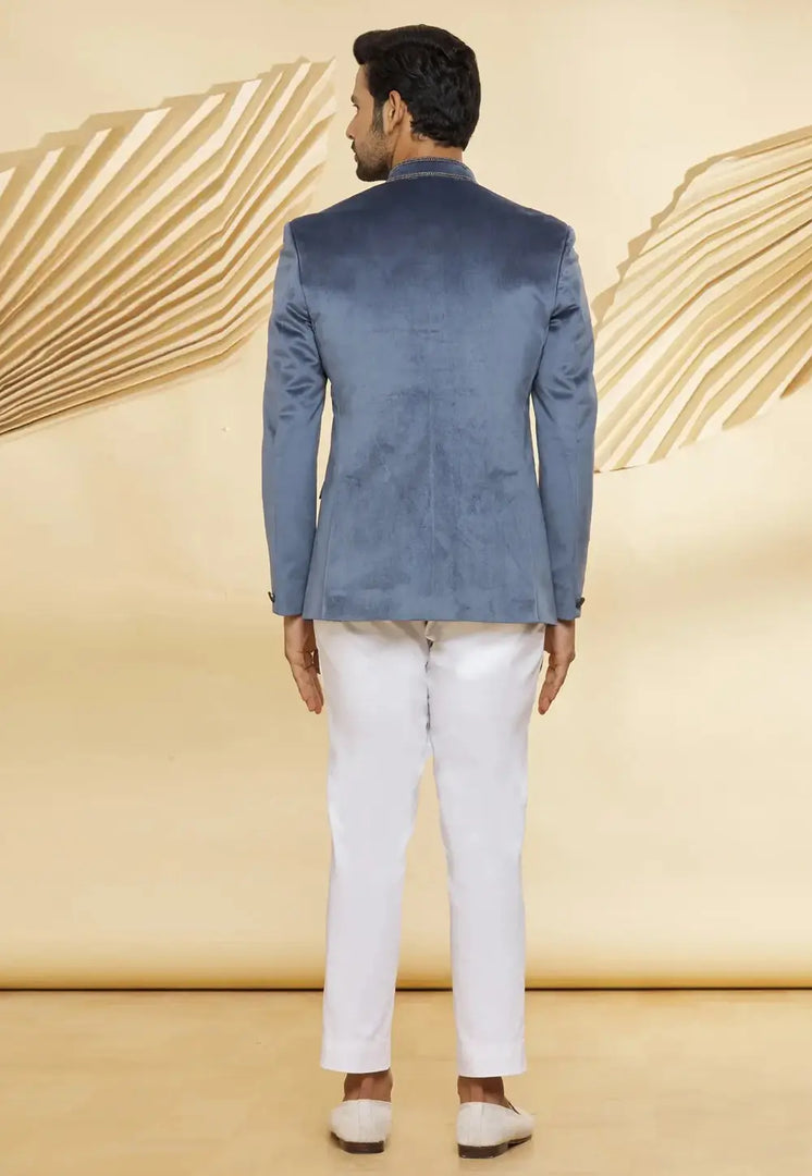 Grey Velvet Jodhpuri Suit