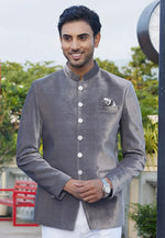 Load image into Gallery viewer, Grey Velvet Jodhpuri Suit
