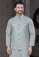 Load image into Gallery viewer, Grey Viscose Kurta Pajama With Jacket
