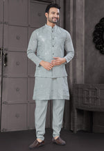 Load image into Gallery viewer, Grey Viscose Kurta Pajama With Jacket
