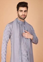 Grey Viscose Kurta Pajama With Stole