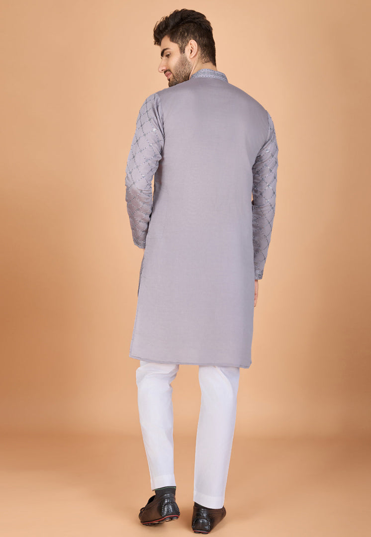 Grey Viscose Kurta Pajama With Stole