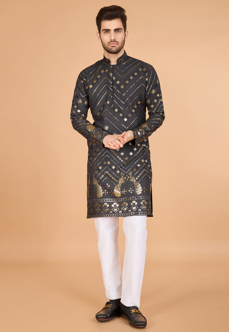 Grey Viscose Rayon Kurta Pajama